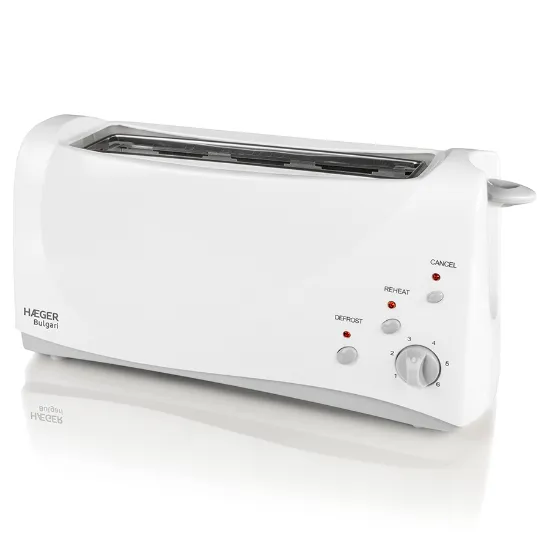 Torradeira branca da marca HAEGER com uma abertura, até 2 fatias de pão