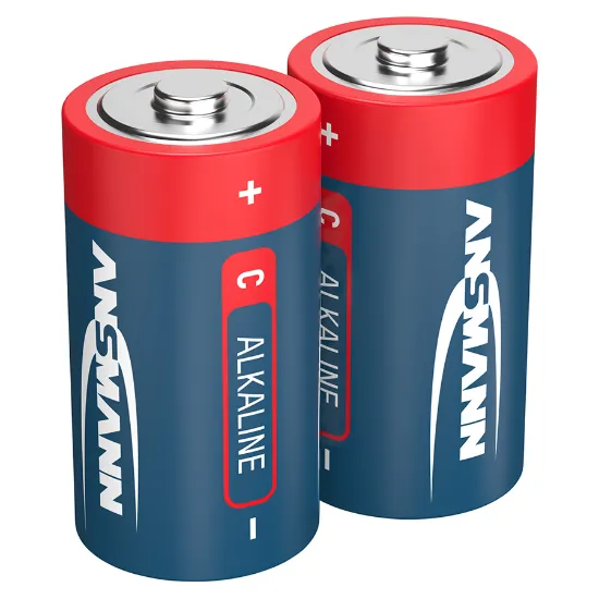 Pilhas tipo C 1,5V da marca Ansmann azuis e vermelhas