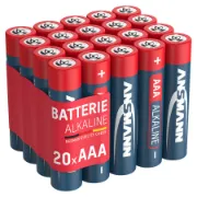 Pack de 20 pilhas AAA LR03 da marca Ansmann azuis e vermelhas