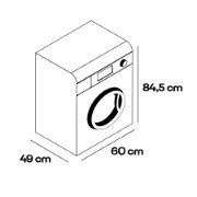 Profundidade de 49cm, largura de 60cm e altura de 84,5cm