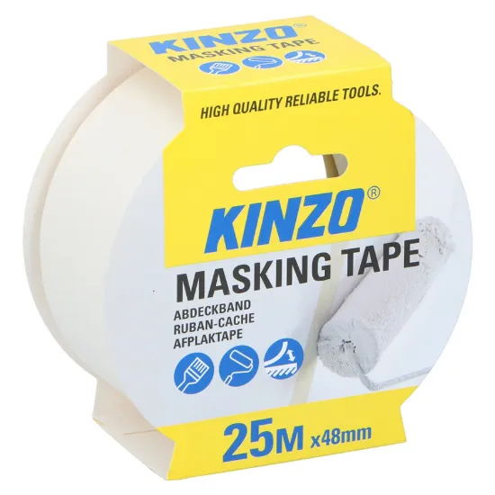 Fita adesiva de pintura da marca KINZO com 25 metros de comprimento e 48mm de largura