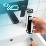 O aparador pode ser usado com bateria ou durante o carregamento