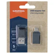 Packaging de conjunto de 2 adaptadores USB-A e USB-C da marca GRUNDIG