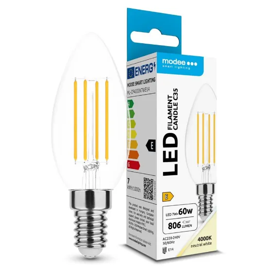 Lâmpada LED Filamento Modee C35 7W E14 4000K 806 lúmens e embalagem original