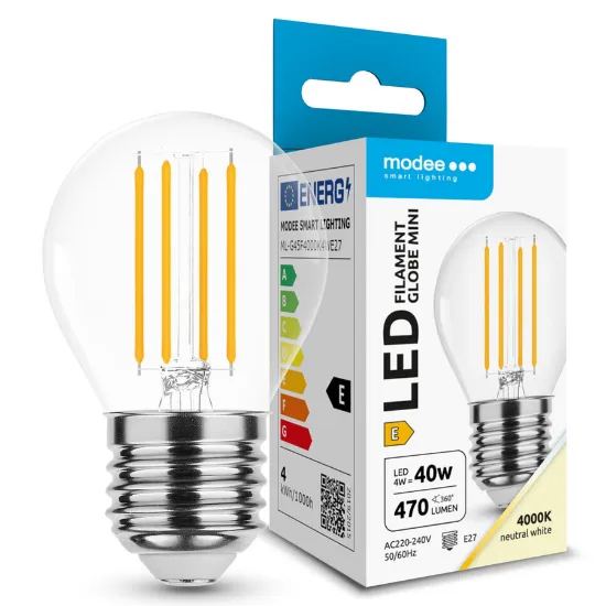 Lâmpada LED Filamento MODEE G45 4W E27 4000K e embalamento