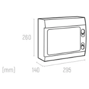 Quadro elétrico estanque com porta com largura de 295mm, profundidade 140mm e altura de 260mm