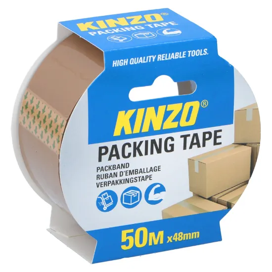 Packaging fita adesiva castanha da KINZO com 50 metros de comprimento
