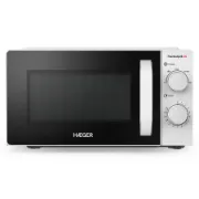 Micro-ondas branco HAEGER Thermoquick de 20 litros e 700W de potência com seletores manuais rotativos.