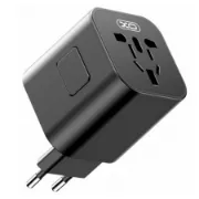 Adaptador de viagem universal XO compacto com seletores de tomadas internacionais.