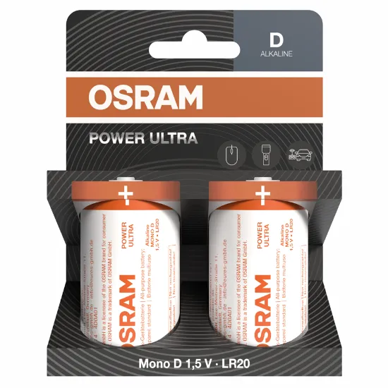 ack de 2 pilhas alcalinas OSRAM Power Ultra D LR20 de 1,5V
