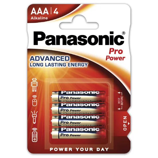 Pack de 4 pilhas alcalinas PANASONIC Pro Power AAA LR03 em embalagem blister
