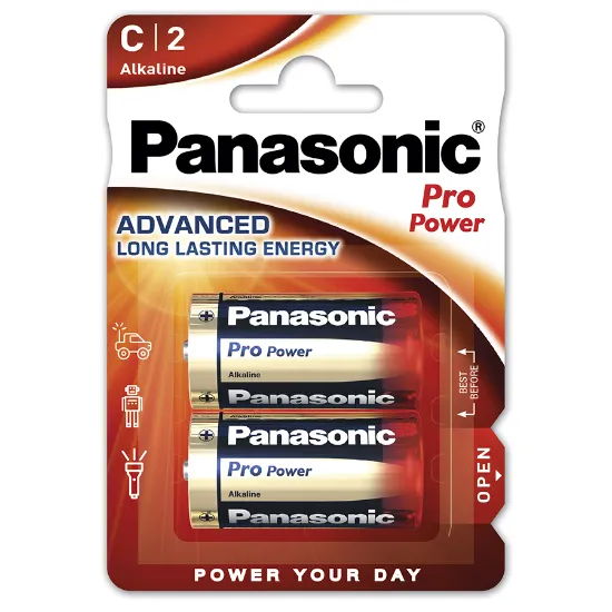 Pack de 2 pilhas alcalinas PANASONIC Pro Power C LR14 em embalagem blister.