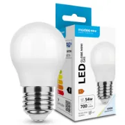 Lâmpada LED e packaging MODEE G45 Mini 7W E27 com luz branca fria de 6000K.