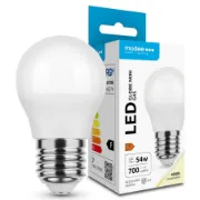 Lâmpada LED e packaging MODEE G45 Mini 7W E27 com luz branco neutro de 4000K.