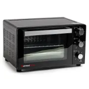 Mini forno elétrico ventilado MELCHIONI FAMILY Devil 23 de cor preta com duplo vidro e painel de controlo.