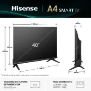 Dimensões da Smart TV HISENSE 40A4Q e da instalação Vesa