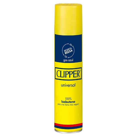 Botija amarela de recarga de gás CLIPPER Universal 300ml de 100% Isobutano.